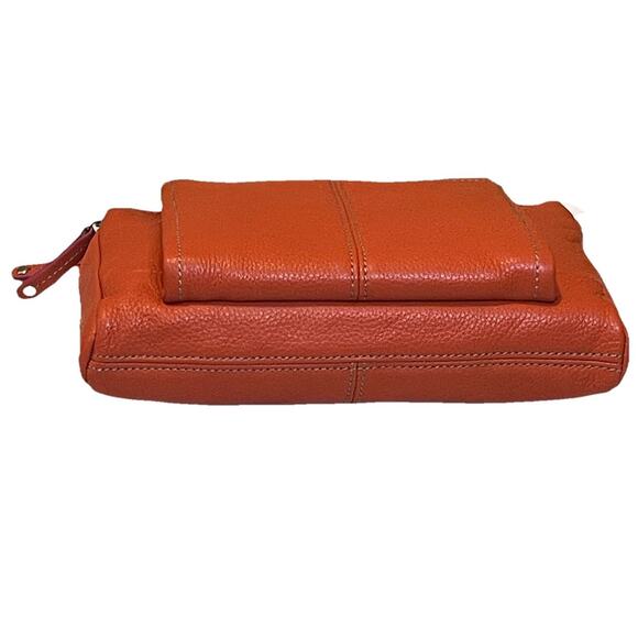 Tignanello Organizer Crossbody Poppy Orange Leather Soft Pebble Handbag New - Picture 4 of 10